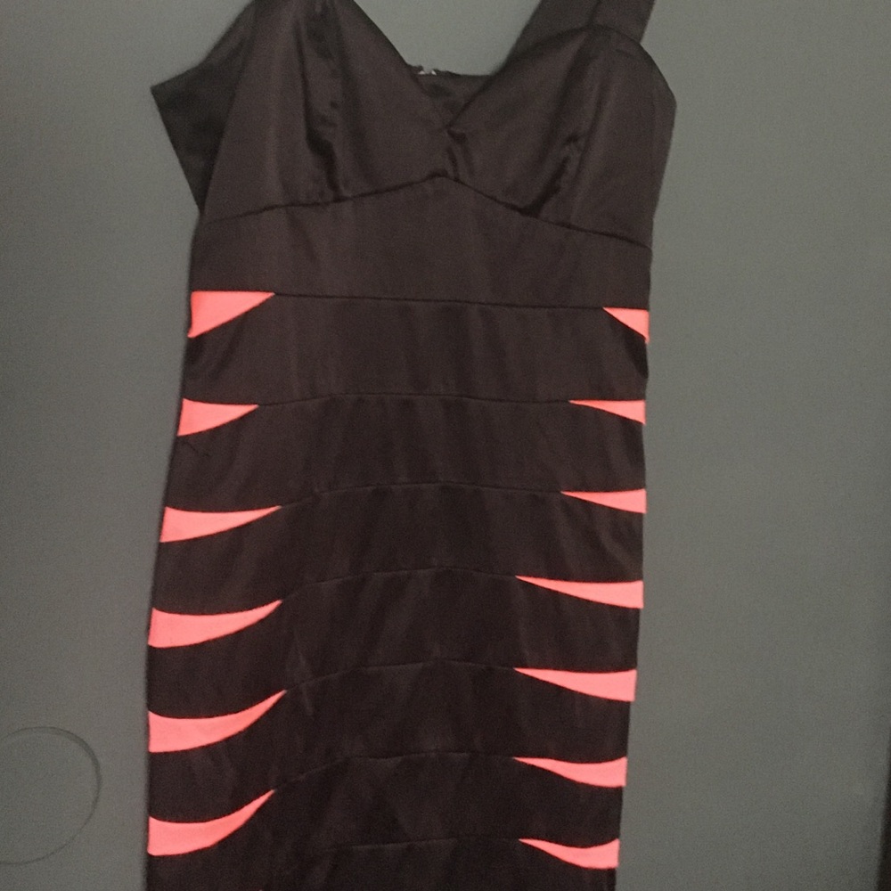 Black and Neon Orange Shiny Dress